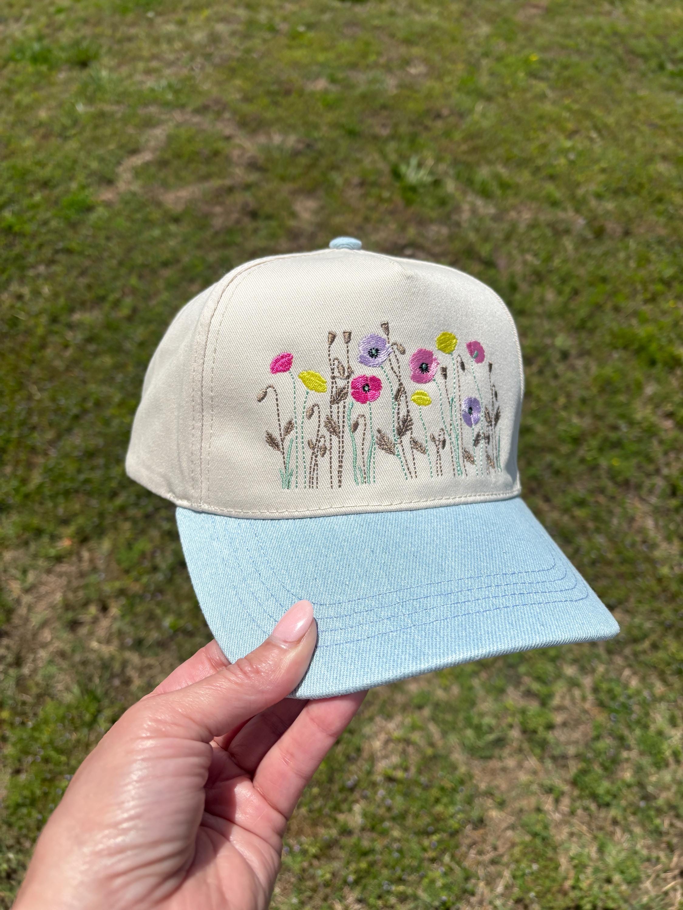Anemone Poppy Flowers Hat with Adjustable Snap Back