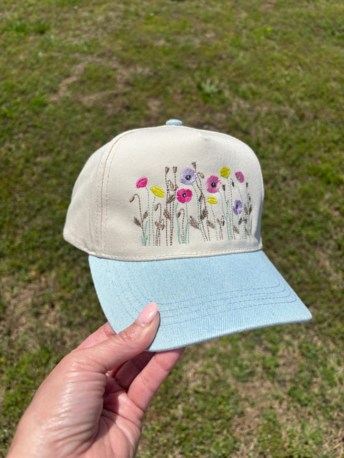 Anemone Poppy Flowers Hat with Adjustable Snap Back