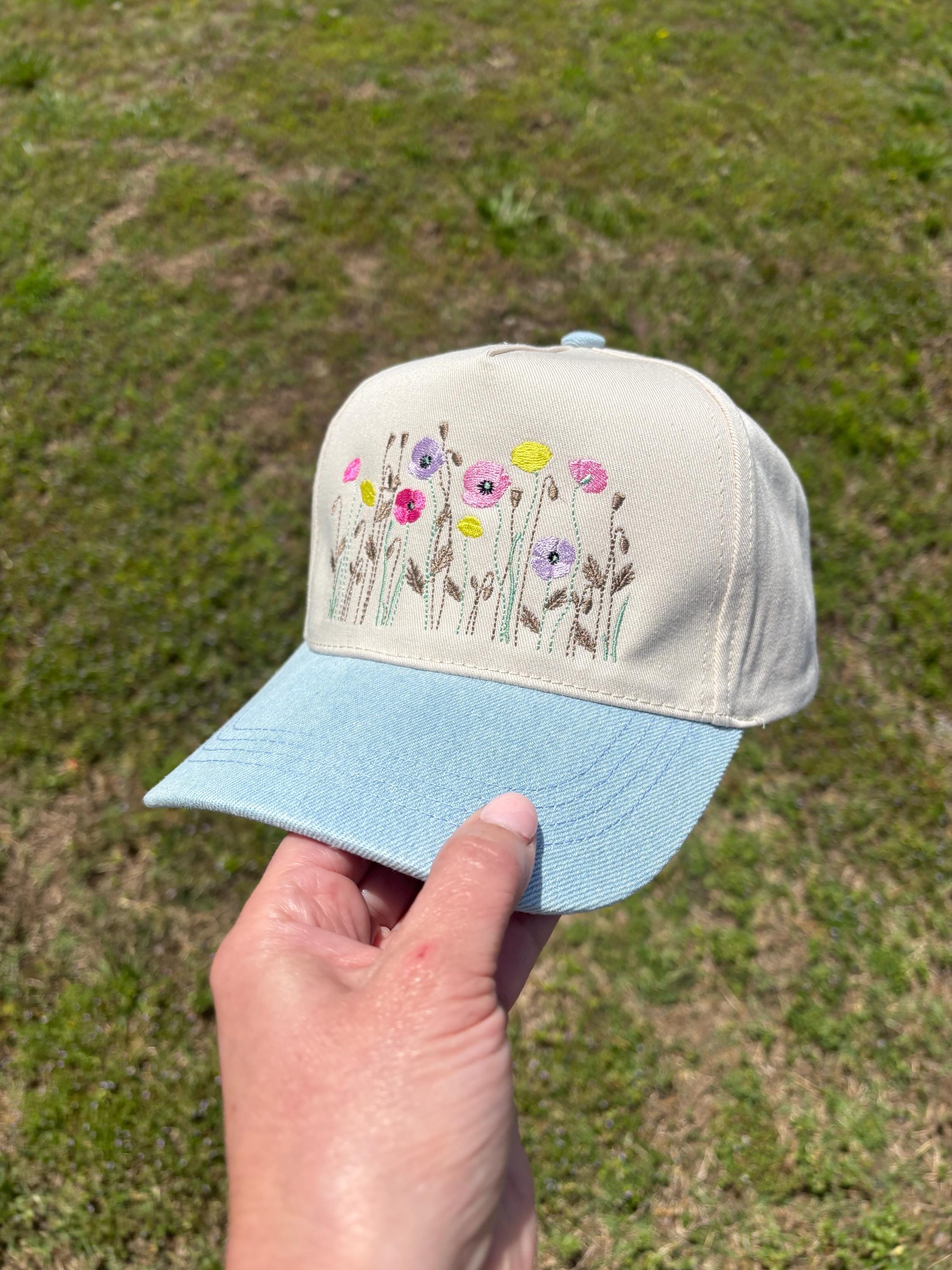 Anemone Poppy Flowers Hat with Adjustable Snap Back