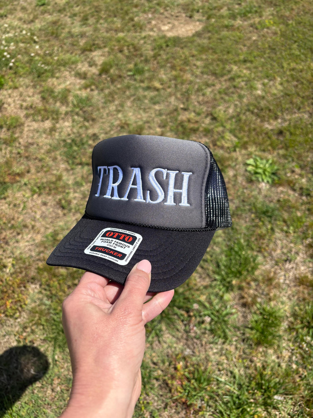 White Trash Custom Embroidered Trucker Hat: Foam Snapback - Choose Hat Style, Color