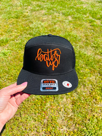 Your Color Choice Batter Up PUFF Embroidery SnapBack Trucker Hat Ball Cap