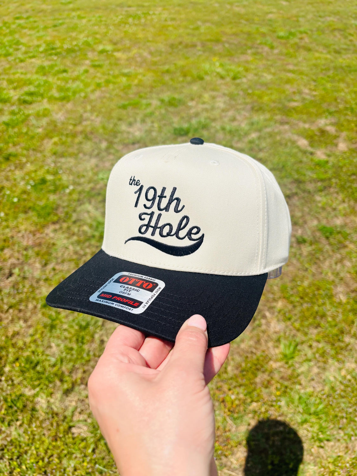 Embroidered The 19th Hole Funny Golf Drinking Hat Ball Cap Choose Your Bill and Thread Color  Adjustable Snap Back