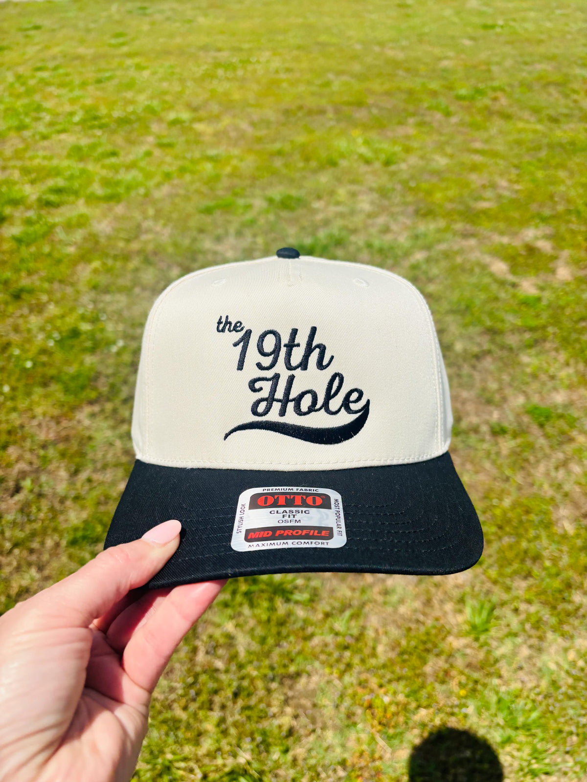 Embroidered The 19th Hole Funny Golf Drinking Hat Ball Cap Choose Your Bill and Thread Color  Adjustable Snap Back