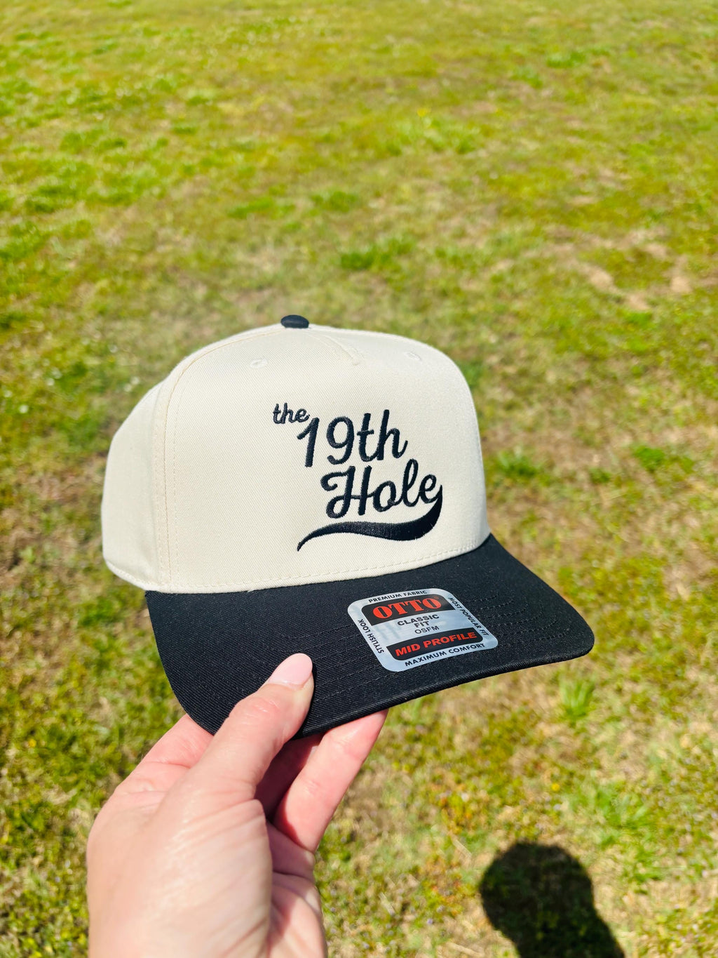 Embroidered The 19th Hole Funny Golf Drinking Hat Ball Cap Choose Your Bill and Thread Color  Adjustable Snap Back