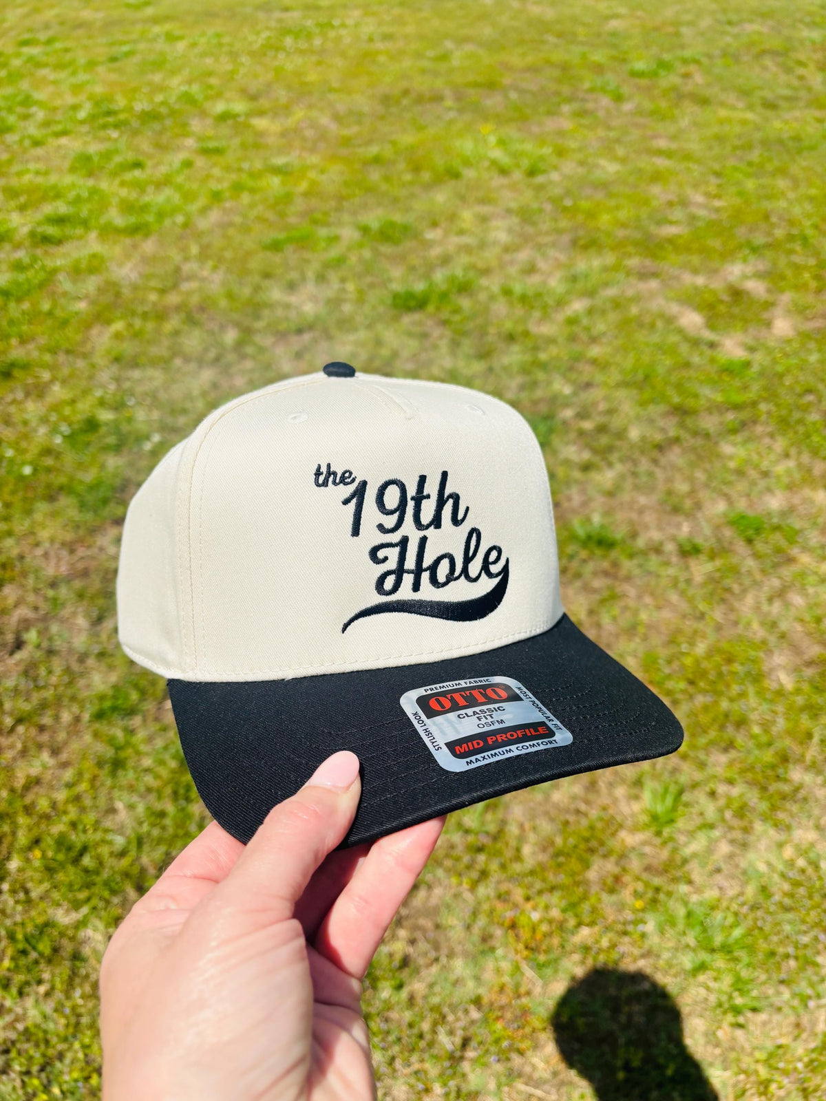 Embroidered The 19th Hole Funny Golf Drinking Hat Ball Cap Choose Your Bill and Thread Color  Adjustable Snap Back