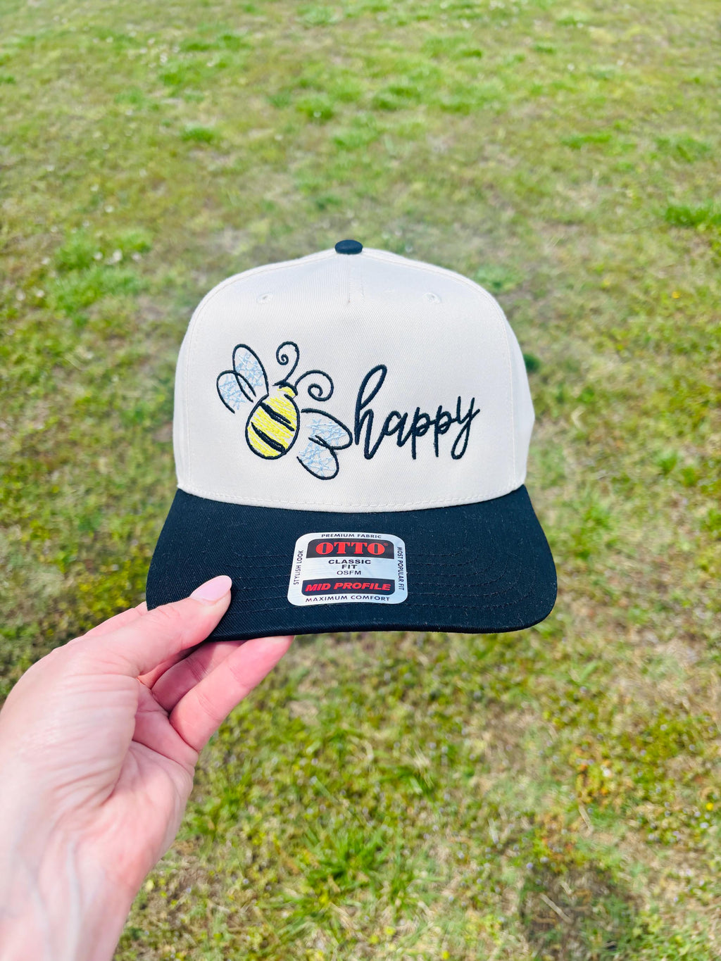 Bee Happy Ball Cap with Adjustable Snap Back Bumble Bee Hat