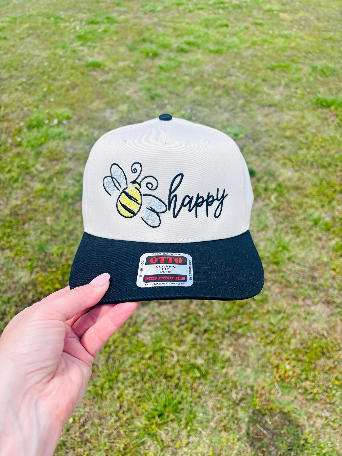 Bee Happy Ball Cap with Adjustable Snap Back Bumble Bee Hat