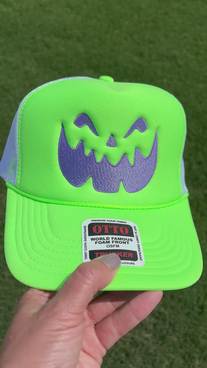 Jack O Lantern Custom Embroidered Trucker Snapback - Choose Hat Style, Color