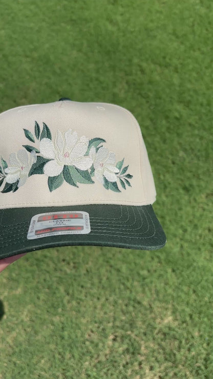 Magnolia Swag Bloom Where You're Planted Flowers Hat with Adjustable Snap Back