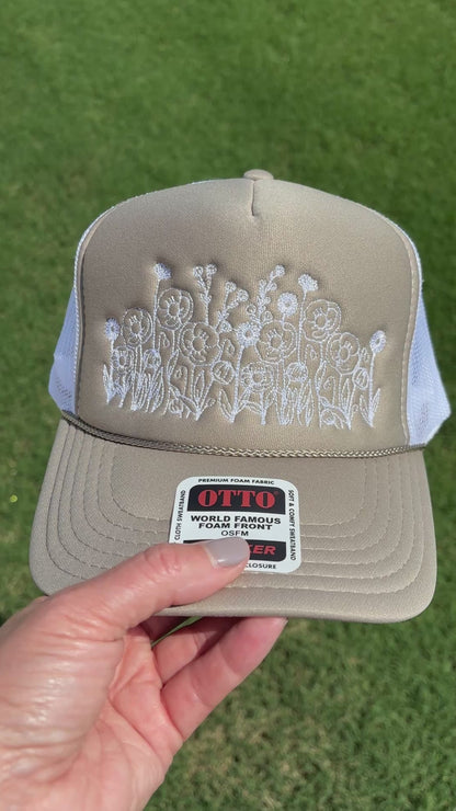 Wild Flowers Foam Front Rope Trucker Hat with Adjustable Snap Back