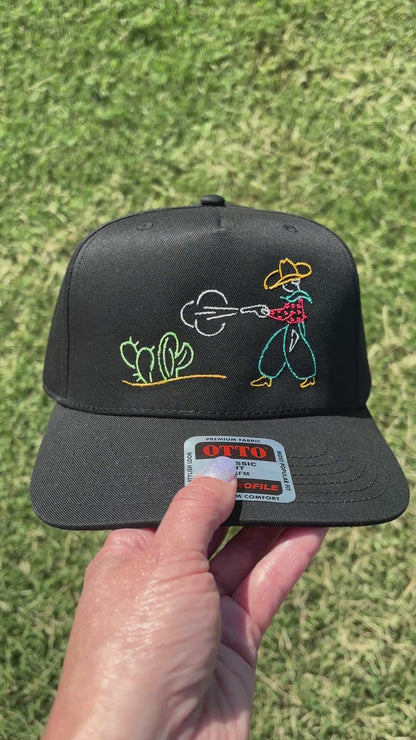 Neon Western Buckaroo Embroidered Cowboy Hat Ball Cap – Adjustable Snap Back Hat