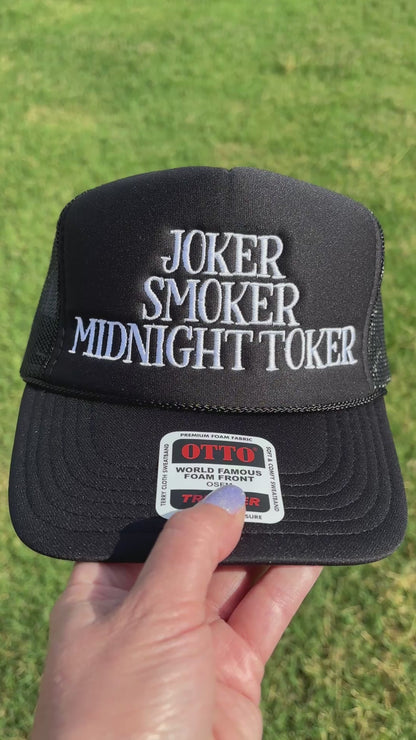 Joker Smoker Midnight Toker Foam Front Trucker Hat with Adjustable Snap Back