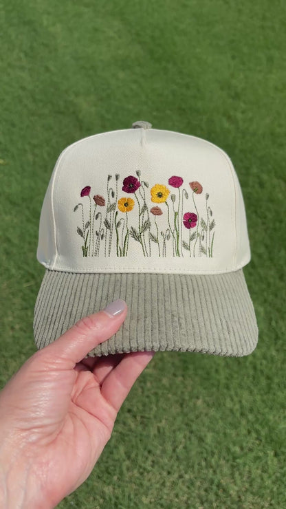 Anemone Poppy Fall Color Flowers Hat with Adjustable Snap Back